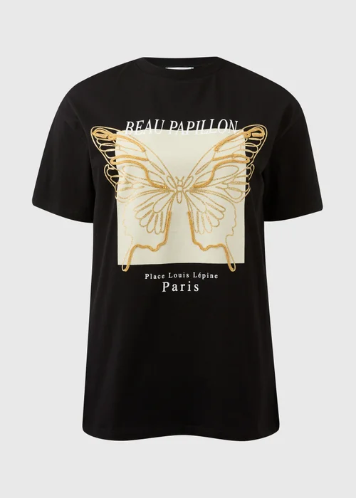 Black Butterfly Print T Shirt - S Image 5