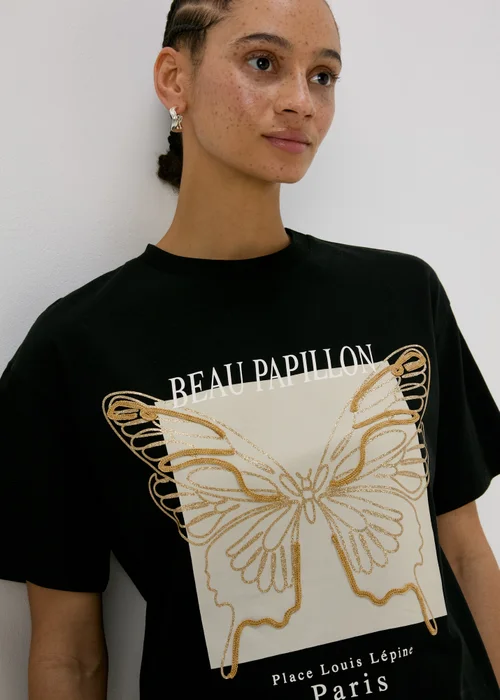 Black Butterfly Print T Shirt - S Image 3