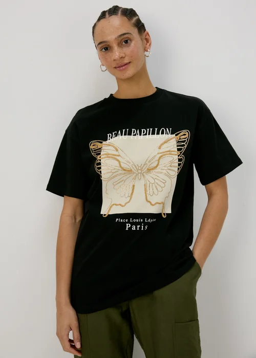 Black Butterfly Print T Shirt - S Image 1