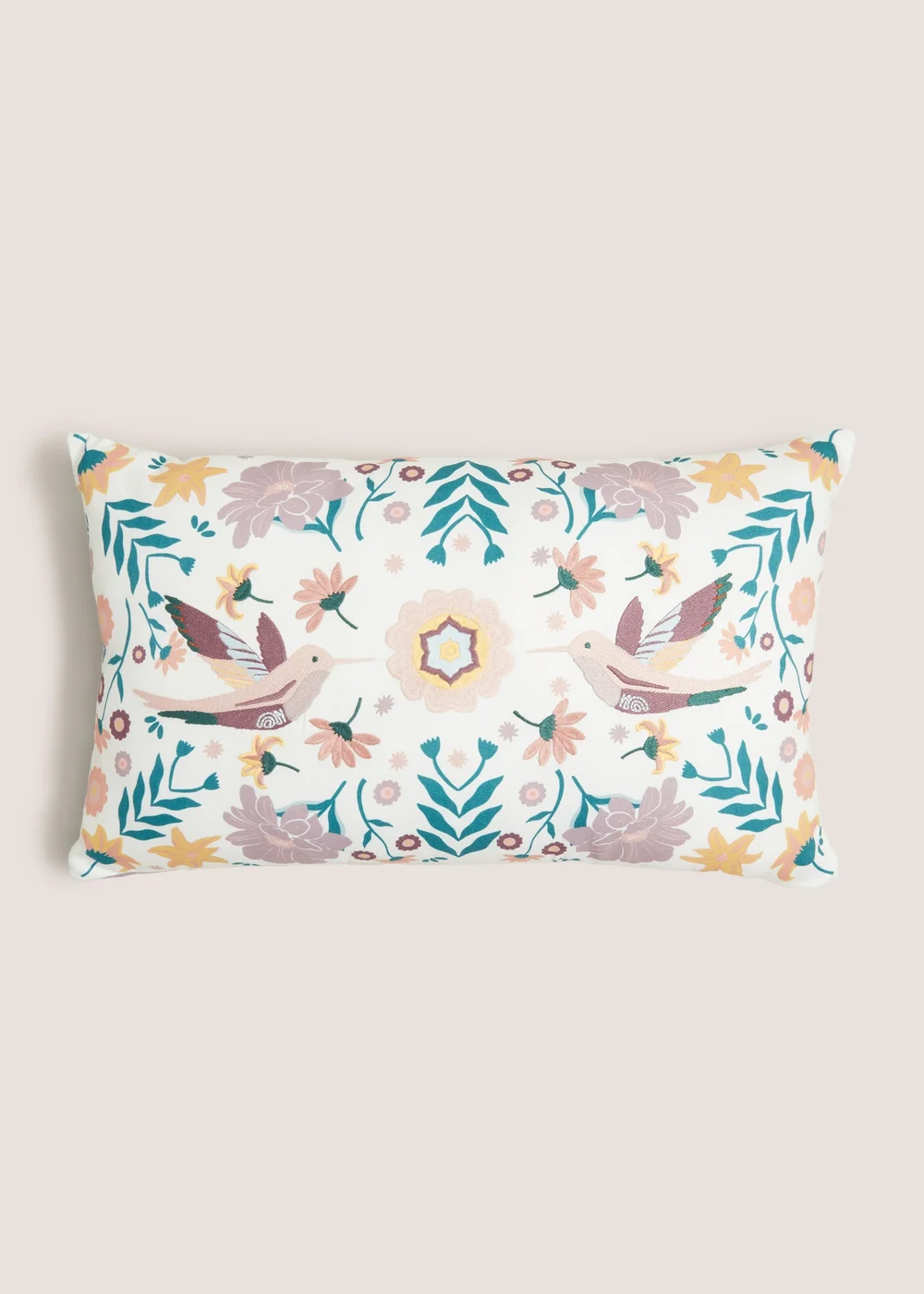 Multicoloured Bird Embroidered Cushion (30cm x 50cm) Image 1