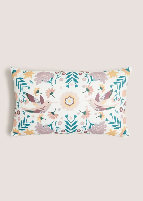 Multicoloured Bird Embroidered Cushion (30cm x 50cm) Image 1