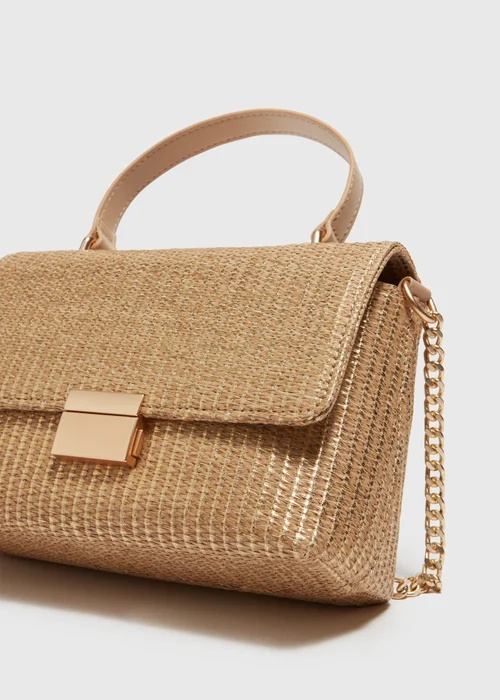 Gold Straw Cross Body Bag - One Size Image 4