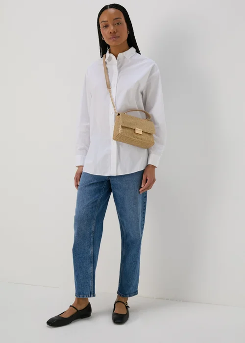 Gold Straw Cross Body Bag - One Size Image 1