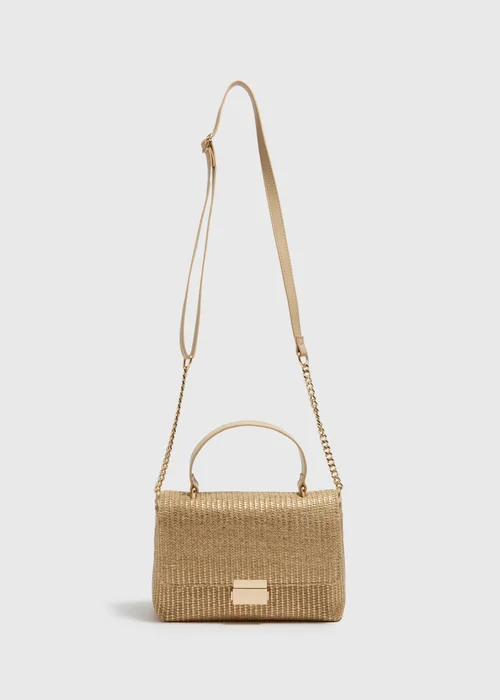 Gold Straw Cross Body Bag - One Size Image 3