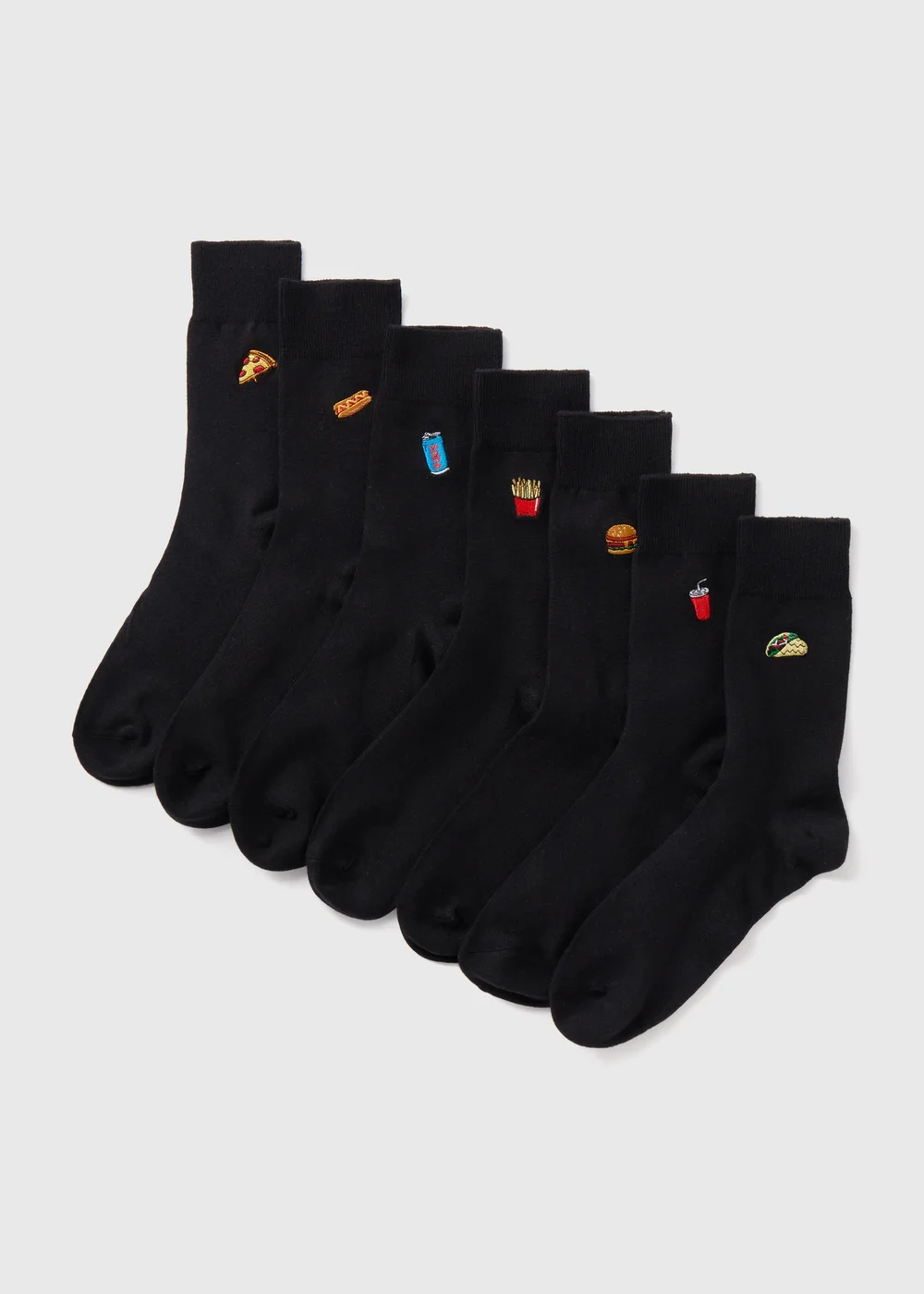 7 Pack Fast Food Embroidered Socks - Sizes 6 - 8.5 Image 1