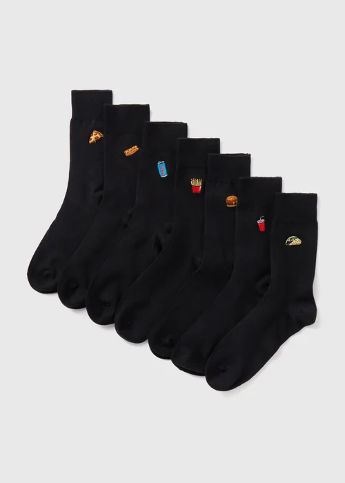 7 Pack Fast Food Embroidered Socks - Sizes 6 - 8.5 Image 1