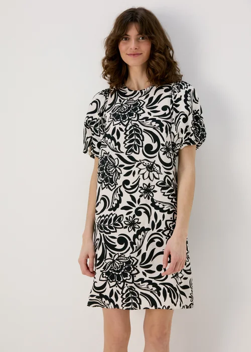Et Vous Black & White Floral Puff Sleeve Mini Dress - 8 Image 1