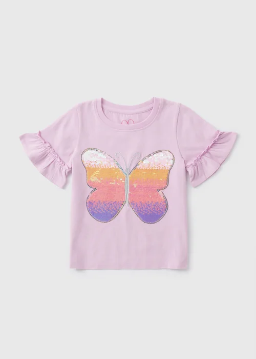Girls Lilac Butterfly Ombre Sequin T Shirt (1-7yrs) - 1-1.5 Yrs Image 1