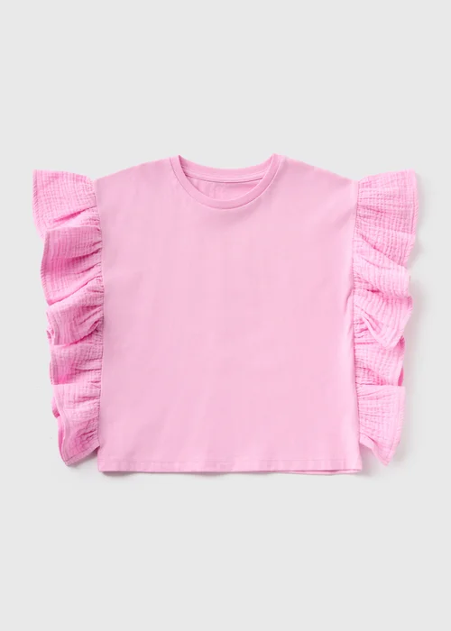 Girls Pink Double Cloth Frill T-Shirt (1-7yrs) - 1 to 1 half years Image 1