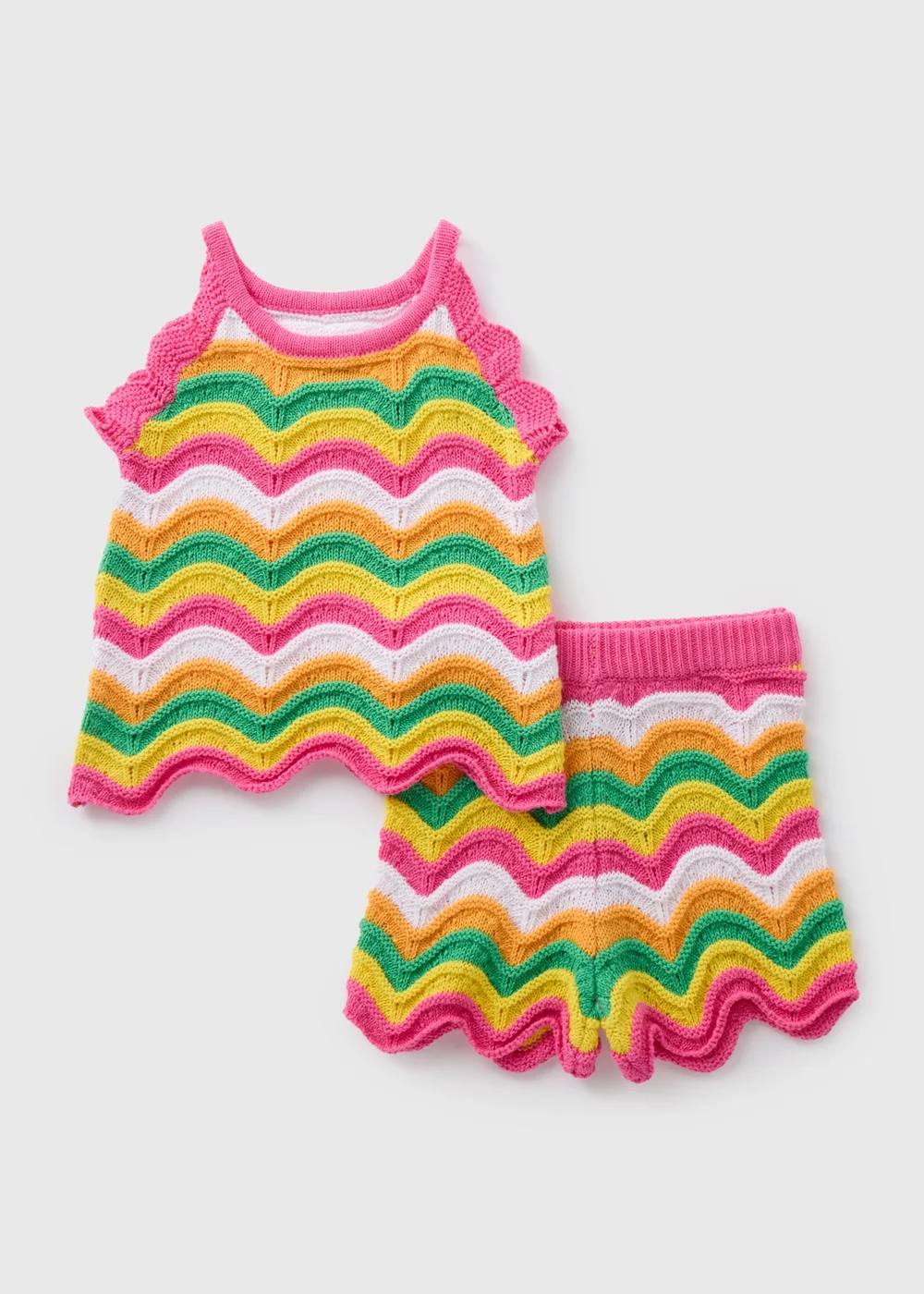 Girls Multicolour Stripe Crochet Top & Shorts Set (1-7yrs) - 1-1.5 Yrs Image 1