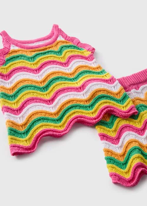 Girls Multicolour Stripe Crochet Top & Shorts Set (1-7yrs) - 1-1.5 Yrs Image 2