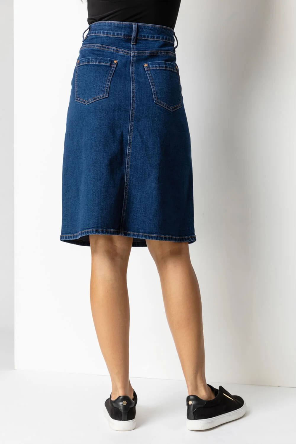 Roman Indigo Cotton Denim Stretch A line Skirt - 16 Image 3