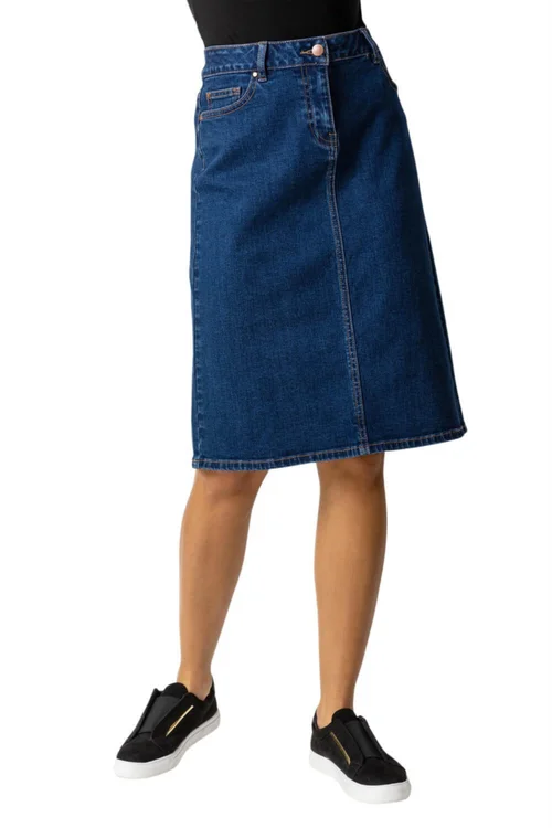 Roman Indigo Cotton Denim Stretch A line Skirt - 16 Image 2