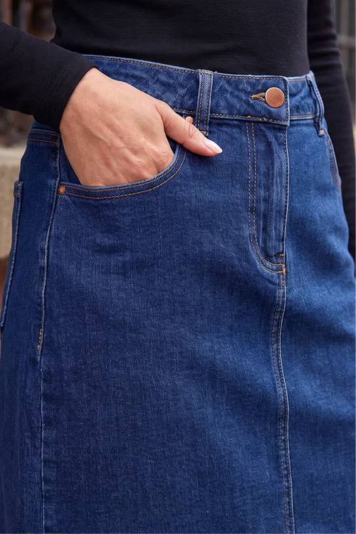 Roman Indigo Cotton Denim Stretch A line Skirt - 16 Image 4