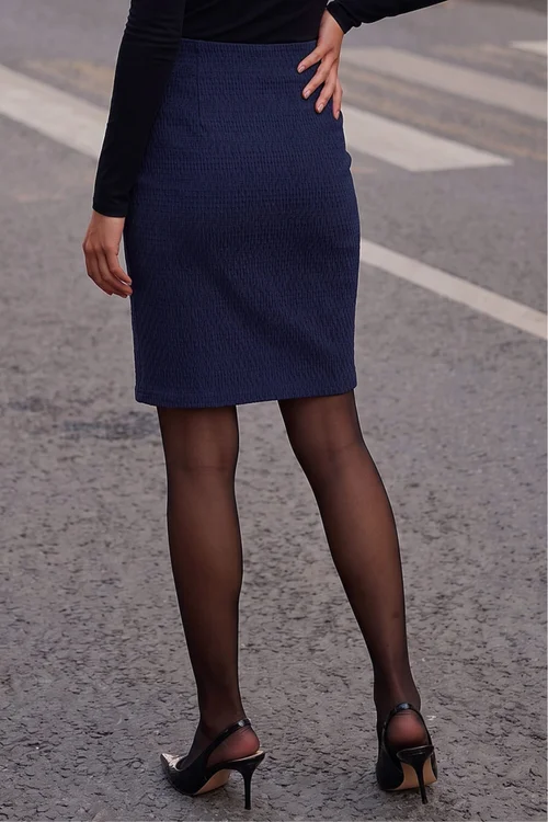 Roman Navy Short Textured Elastic Waist Jersey Skirt - 12 Image 3
