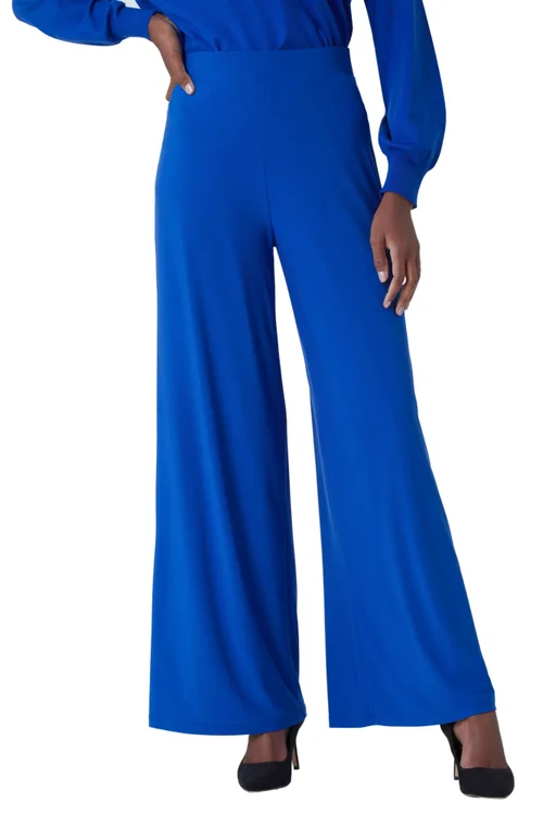 Roman Blue Elastic Waist Wide Leg Stretch Trousers - 10 Image 1