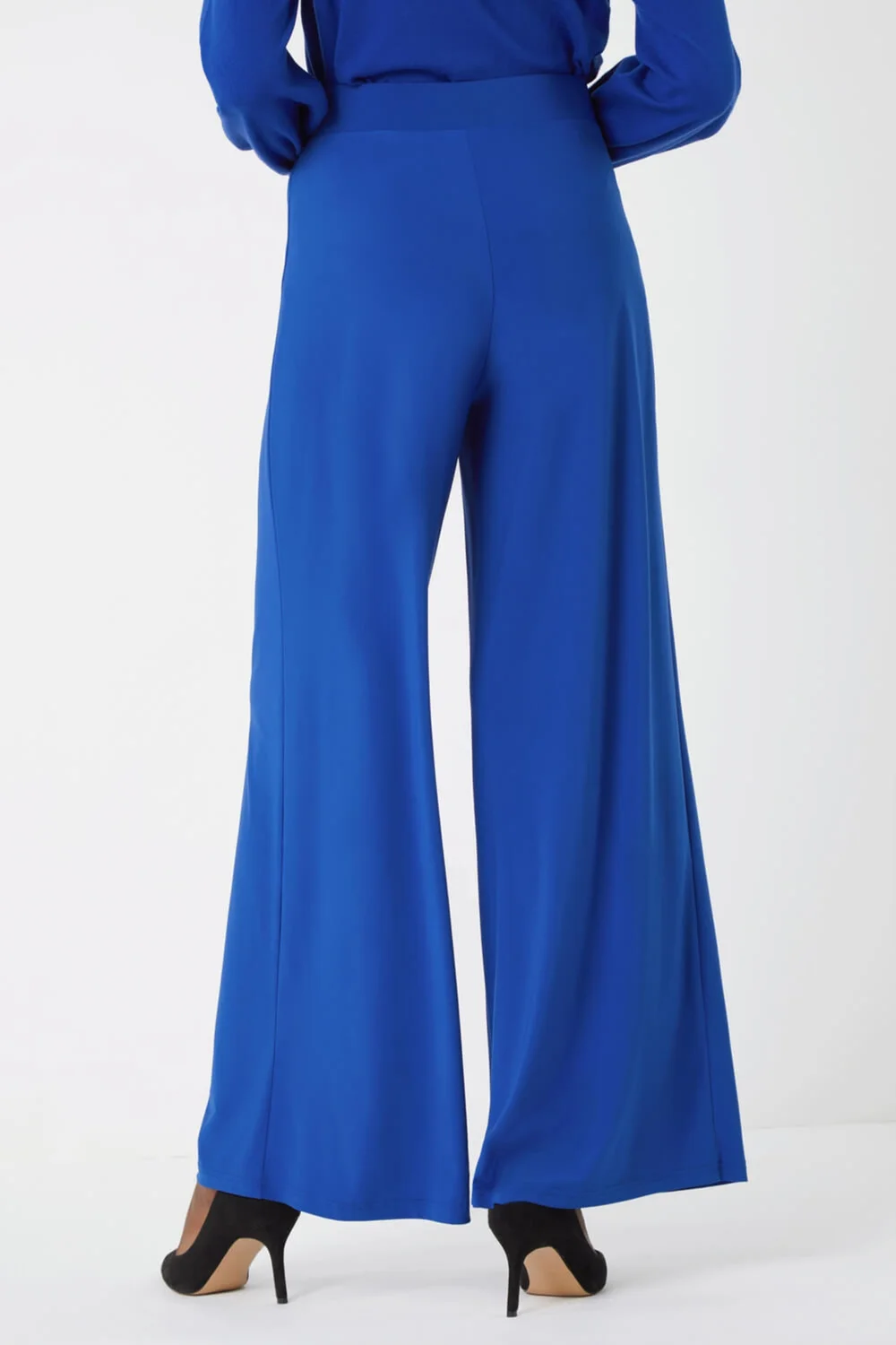 Roman Blue Elastic Waist Wide Leg Stretch Trousers - 10 Image 4