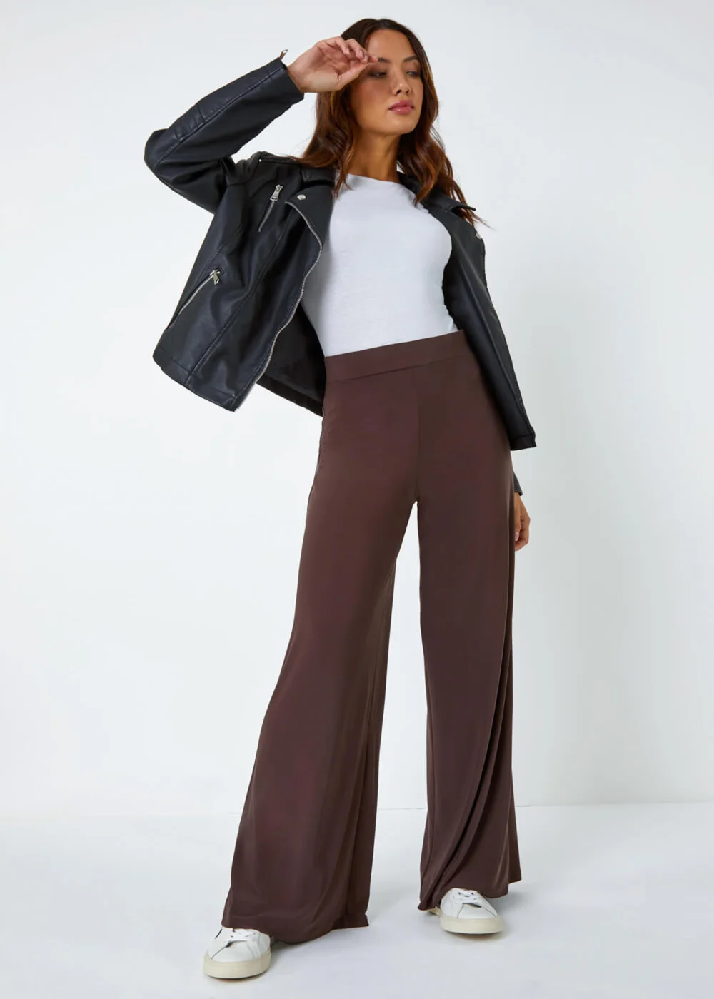 Roman Chocolate Wide Leg Stretch Trousers - 10 Image 1