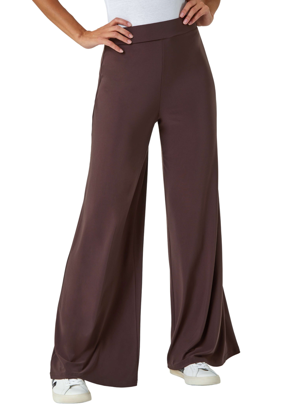 Roman Chocolate Wide Leg Stretch Trousers - 10 Image 2