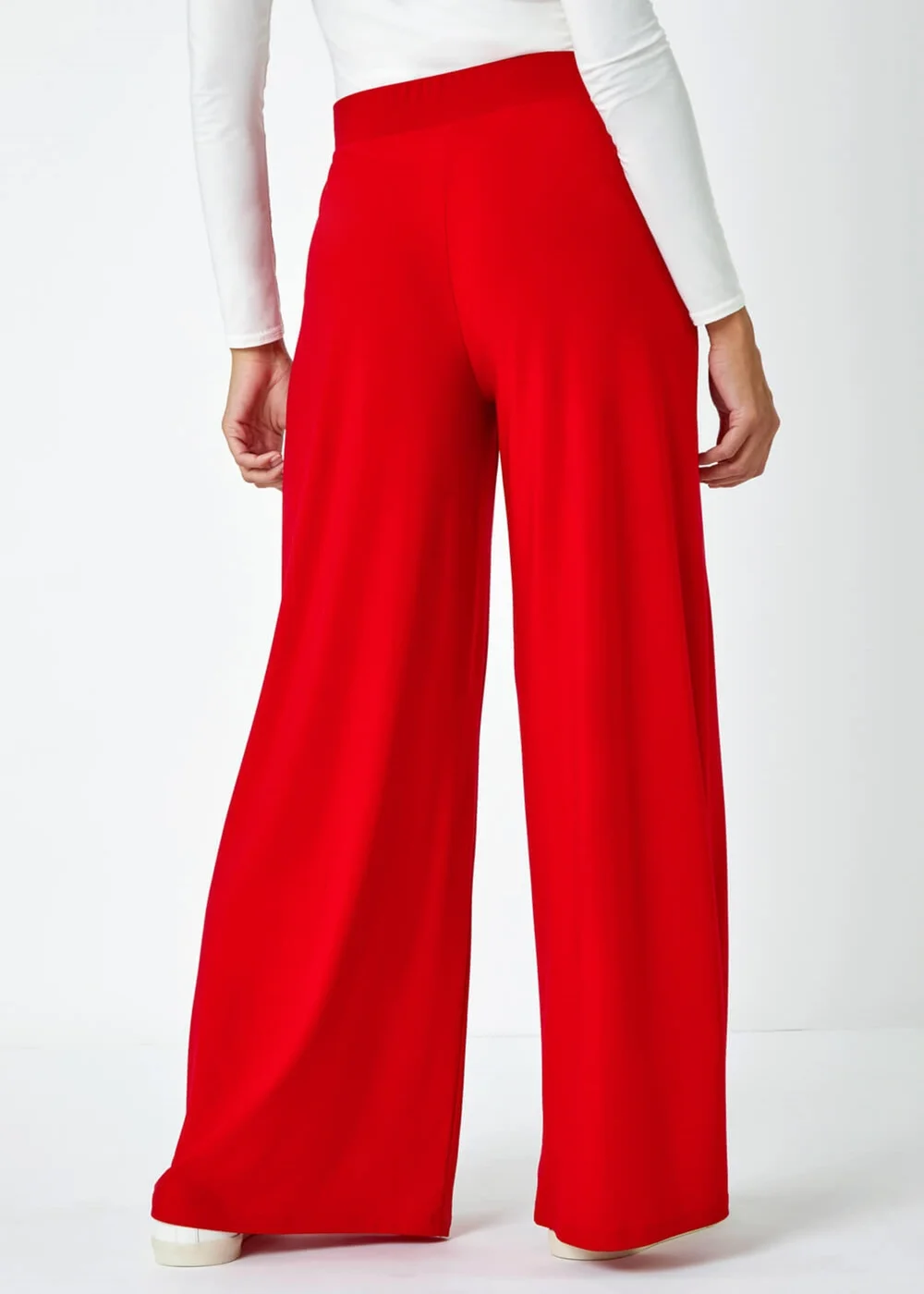 Roman Red Elastic Waist Wide Leg Stretch Trousers - 10 Image 4