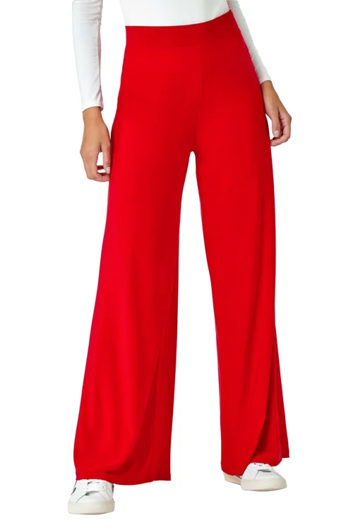 Roman Red Elastic Waist Wide Leg Stretch Trousers - 10 Image 2