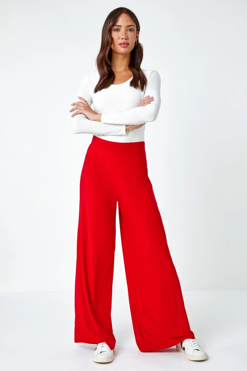 Roman Red Elastic Waist Wide Leg Stretch Trousers - 10 Image 1