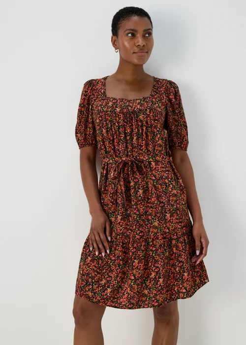 Coral Ditsy Print Viscose Mini Dress - 8 Image 1
