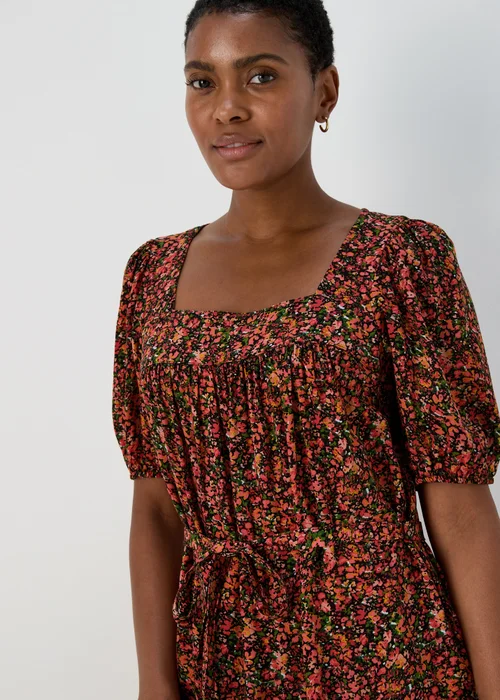 Coral Ditsy Print Viscose Mini Dress - 8 Image 3