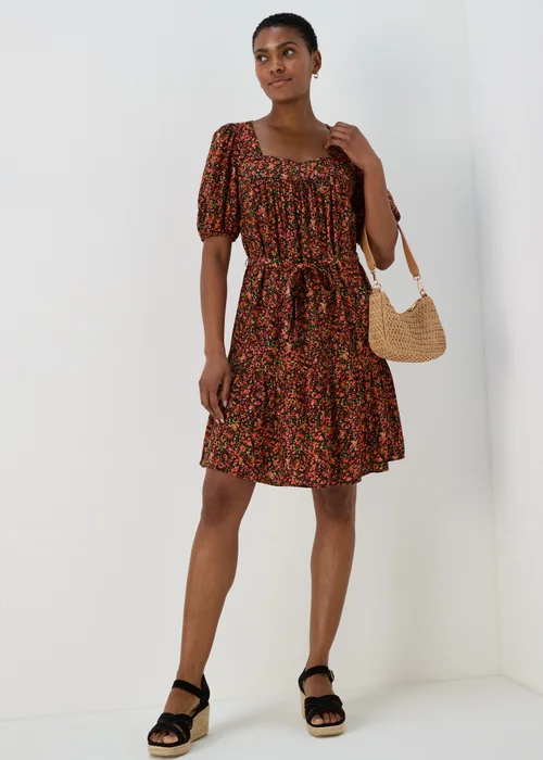 Coral Ditsy Print Viscose Mini Dress - 8 Image 4