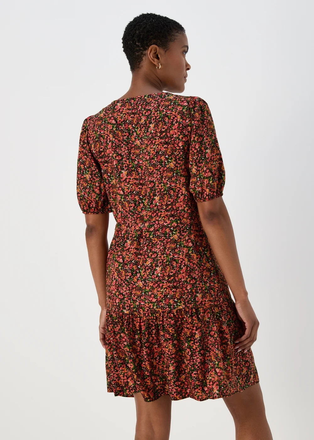 Coral Ditsy Print Viscose Mini Dress - 8 Image 2