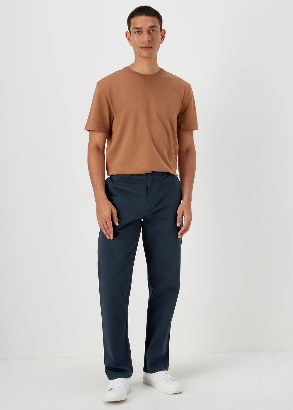 Navy Straight Fit Stretch Chinos - 30 Waist Regular Image 1