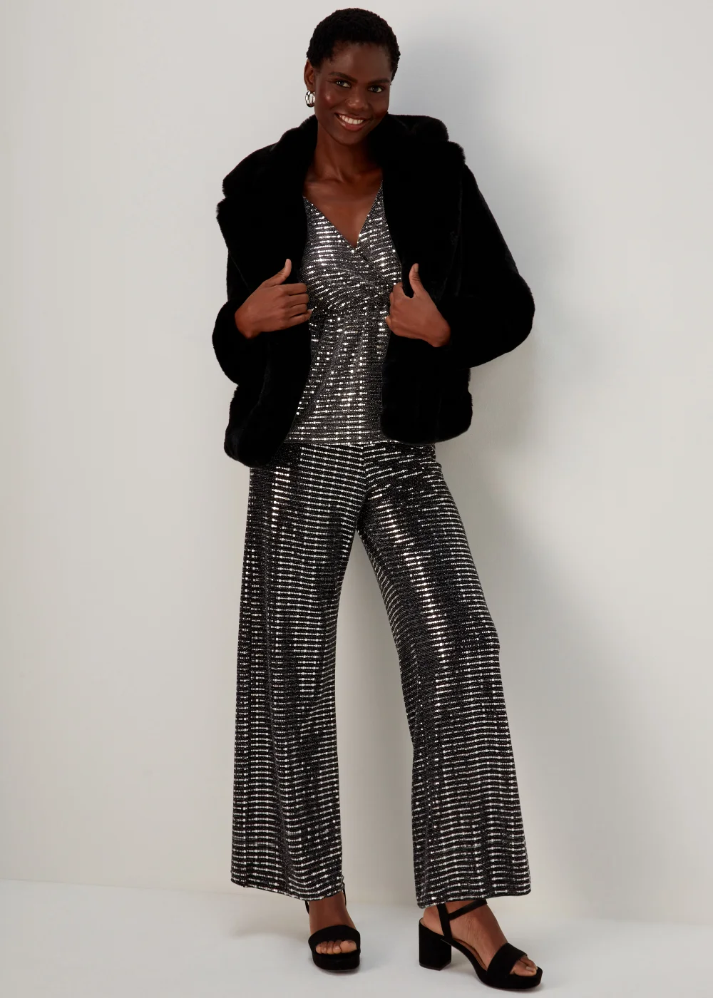 Et Vous Silver Sequin Jersey Co Ord Top - Size 8 Image 4