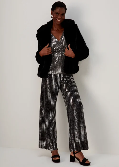 Et Vous Silver Sequin Jersey Co Ord Top - Size 8 Image 4