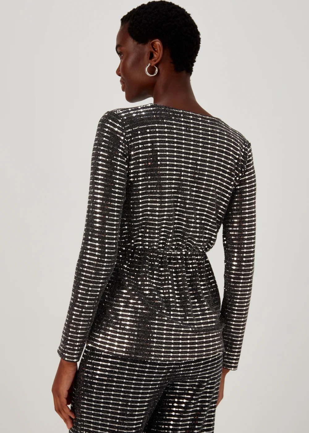 Et Vous Silver Sequin Jersey Co Ord Top - Size 8 Image 2