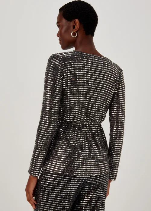 Et Vous Silver Sequin Jersey Co Ord Top - Size 8 Image 2