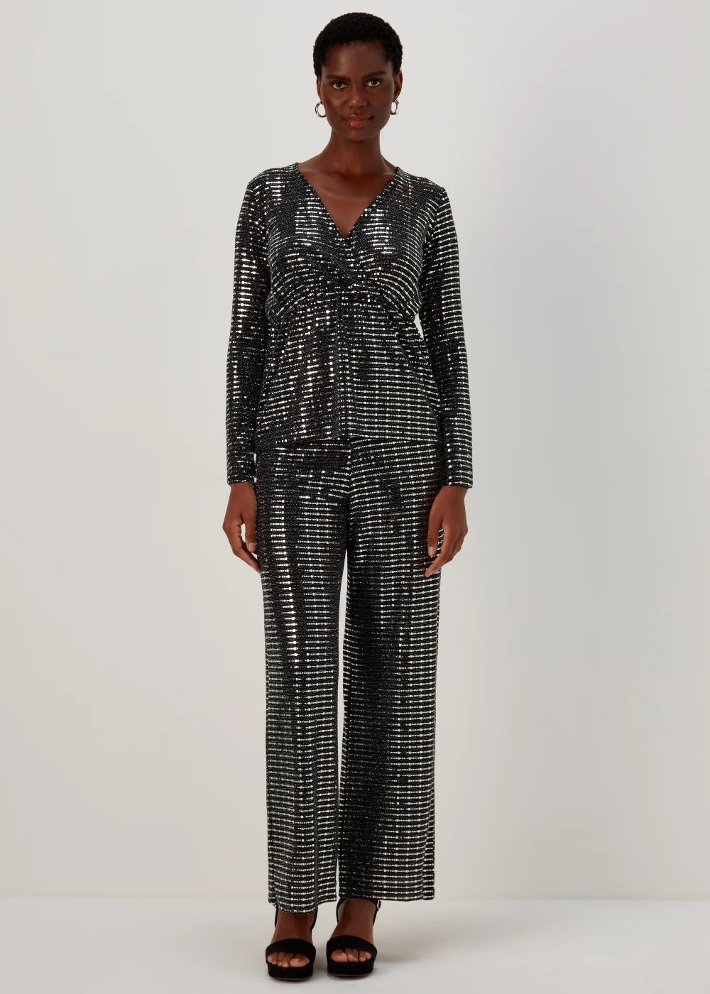 Et Vous Silver Sequin Trousers - Size 8 Image 1