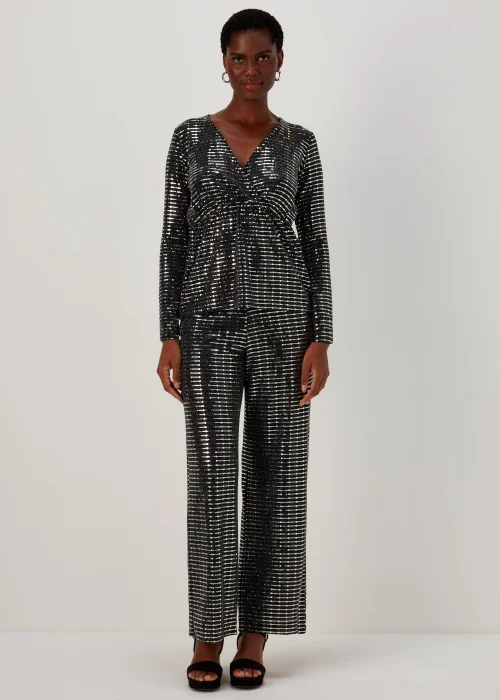 Et Vous Silver Sequin Trousers - Size 8 Image 1