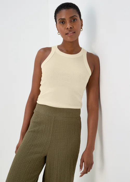 Cream High Neck Plain Ribbed Vest - 8 Image 1