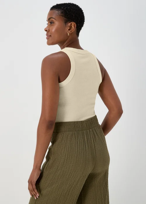 Cream High Neck Plain Ribbed Vest - 8 Image 2