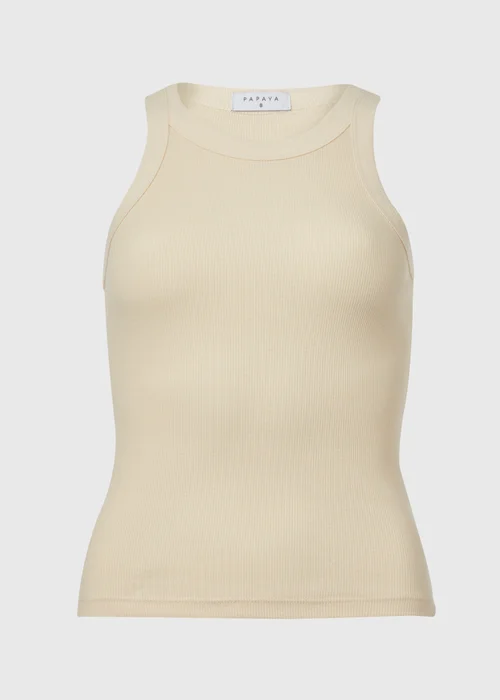 Cream High Neck Plain Ribbed Vest - 8 Image 5