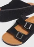 Black Double Buckle Suede Sandals - 6 Image 2