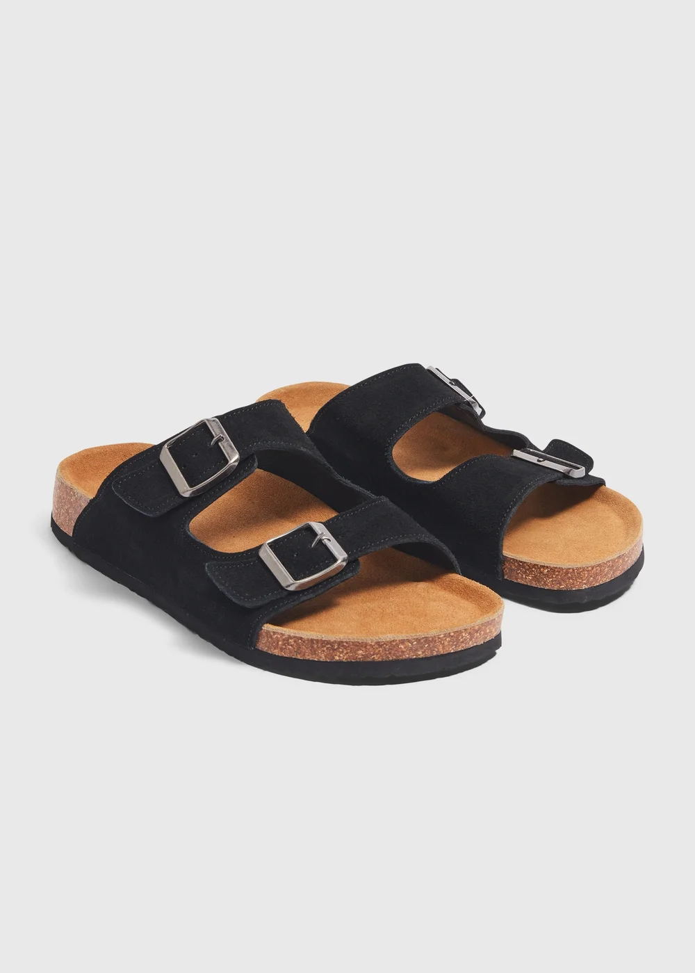 Black Double Buckle Suede Sandals - 6 Image 1