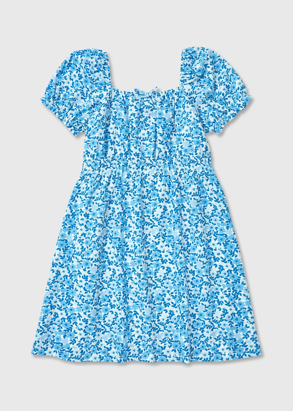 Girls Blue Floral Crinkle Dress (7-13yrs) - 7 Yrs Image 1