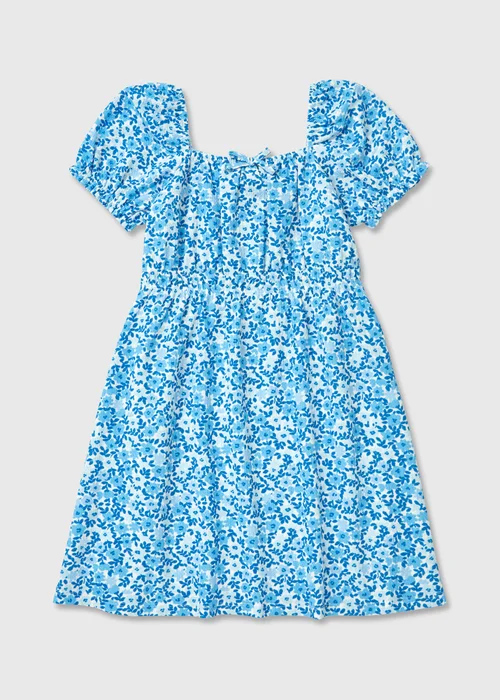Girls Blue Floral Crinkle Dress (7-13yrs) - 7 Yrs Image 1