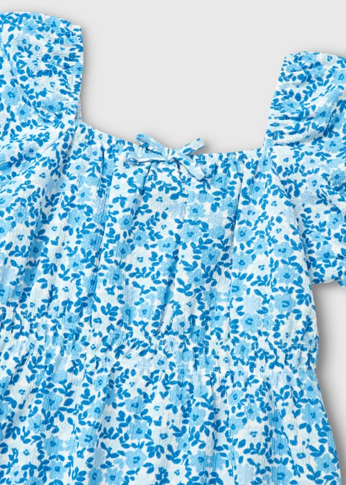 Girls Blue Floral Crinkle Dress (7-13yrs) - 7 Yrs Image 2