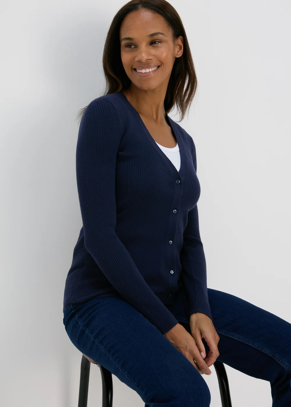 Navy Button Through Cardigan - 8 Image 1