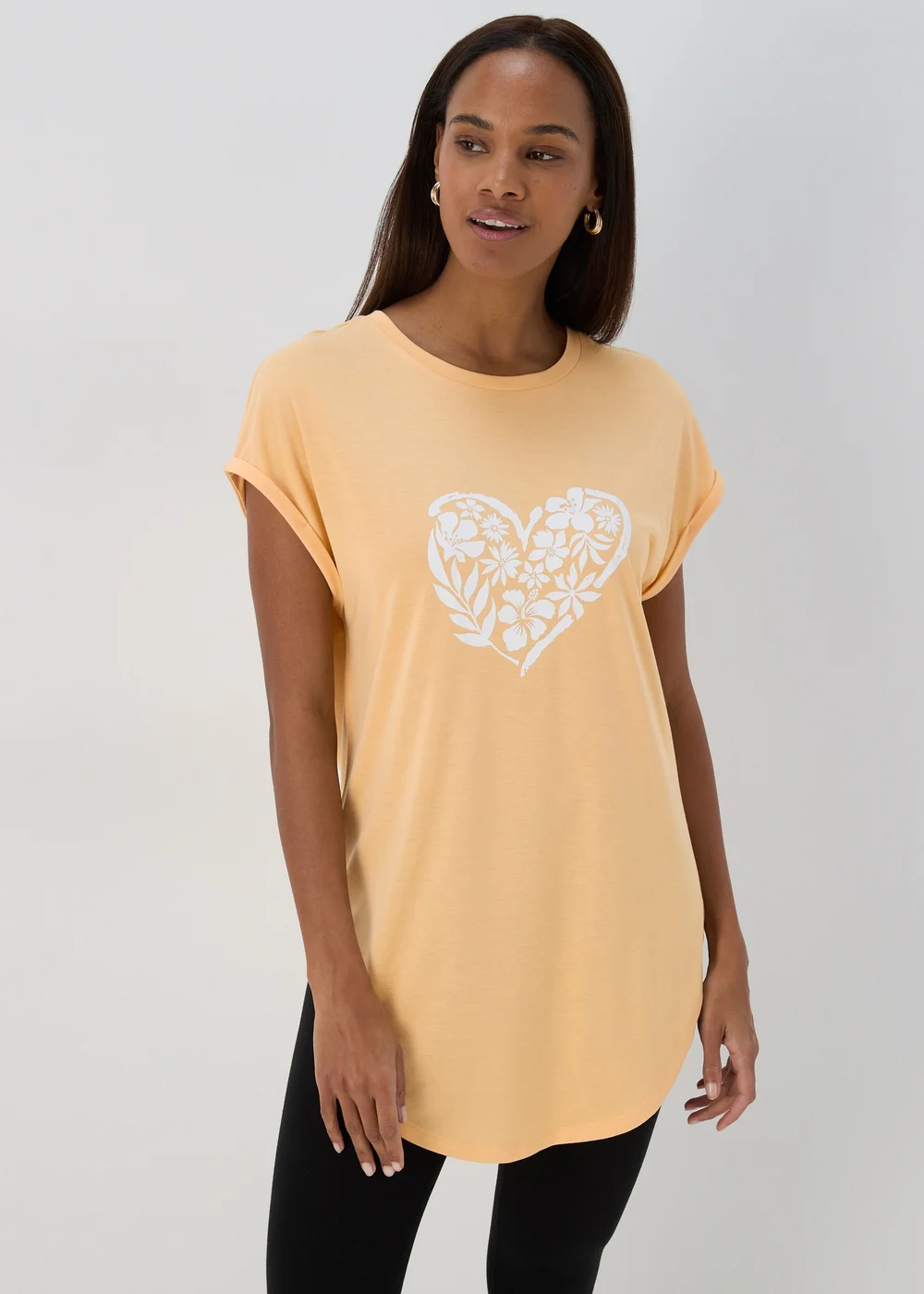 Peach Heart Longline T Shirt - S Image 1
