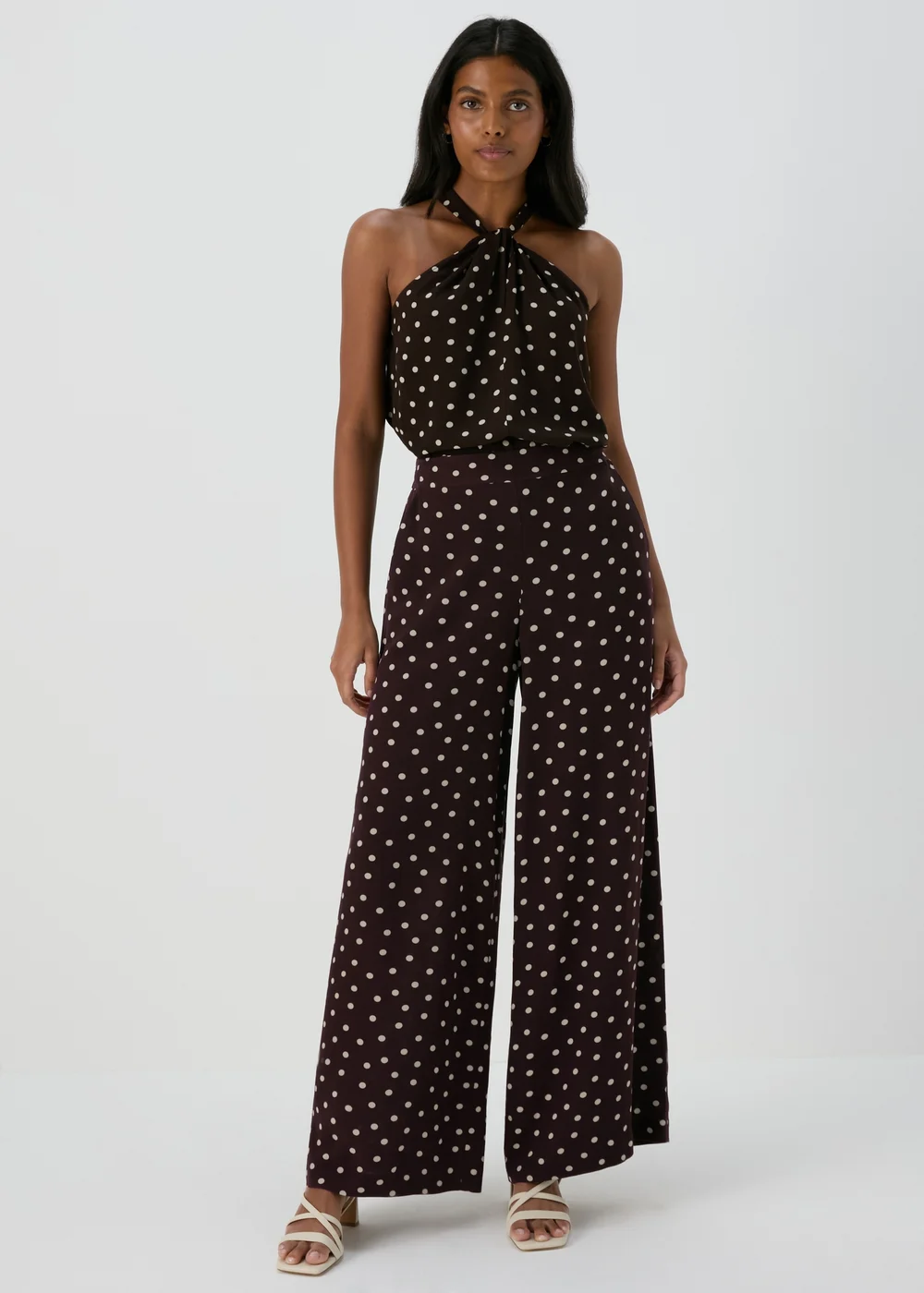 Et Vous Brown Spot Print Wide Leg Co Ord Trousers - 8 Image 1