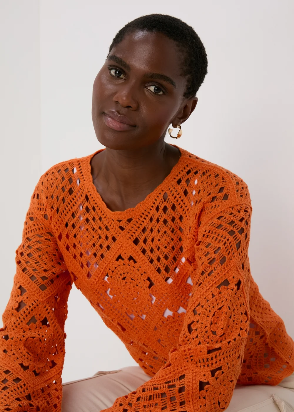 Orange Kimono Sleeve Lace Top - XS Image 3