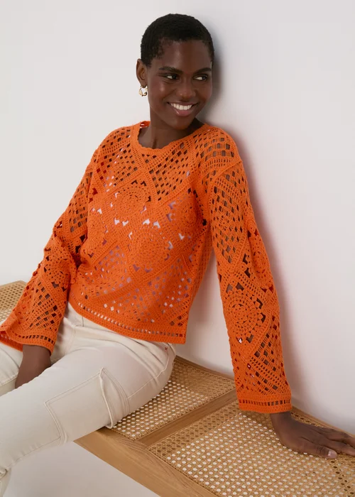 Orange Kimono Sleeve Lace Top - XS Image 1